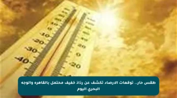 طقس حار.. توقعات الأرصاد تكشف عن رذاذ خفيف محتمل بالقاهرة والوجه البحري اليوم